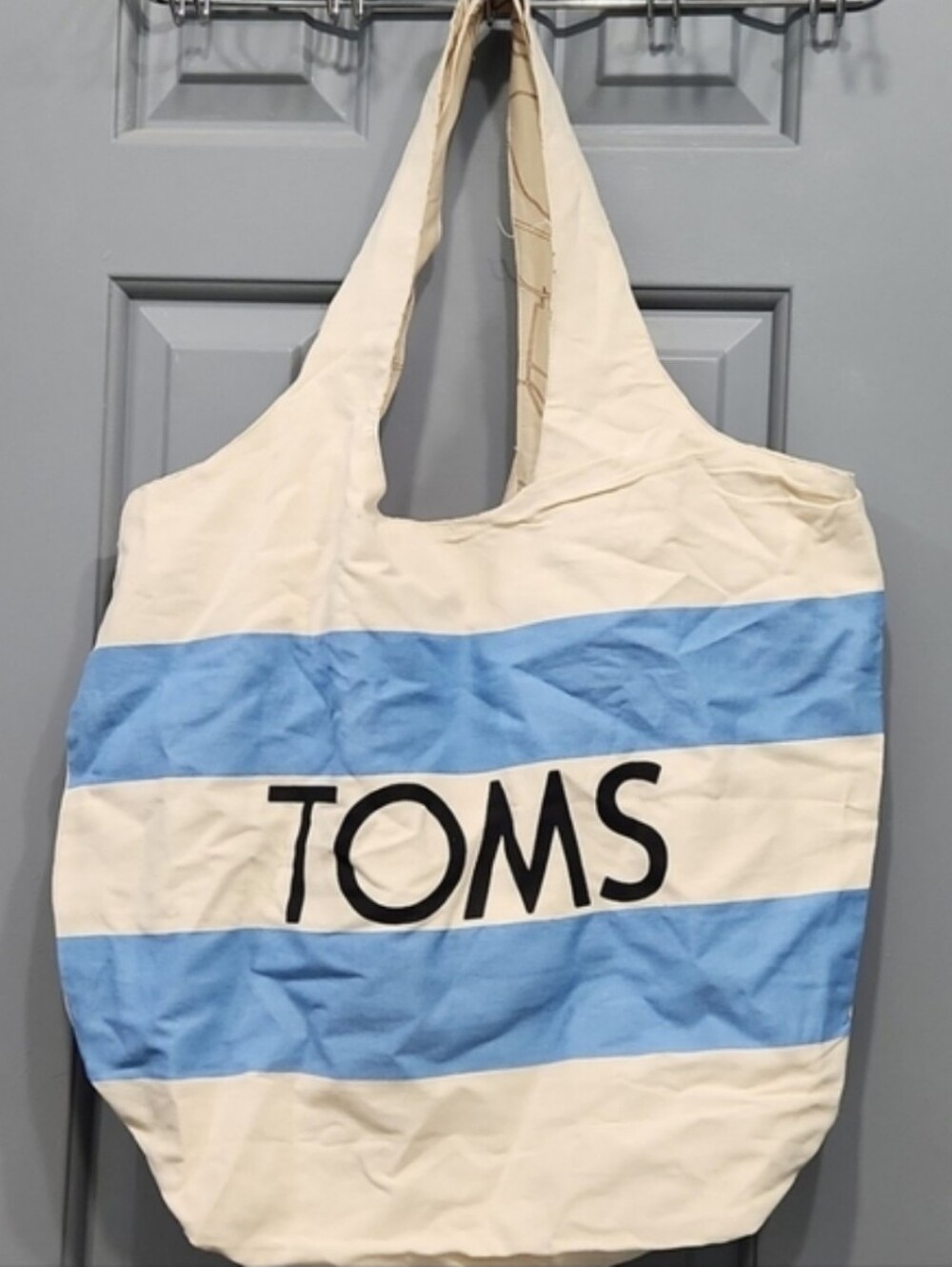 NWOT Toms Cotton Tote Bag Crossbody Purse Cream Blue Stripes